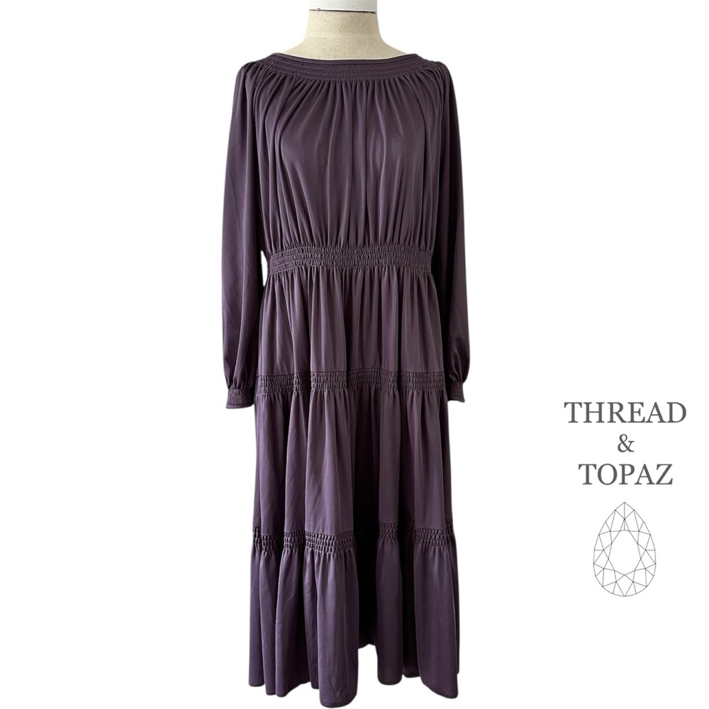 Vintage 70s Dusk Purple Multi-tiered Dress Large